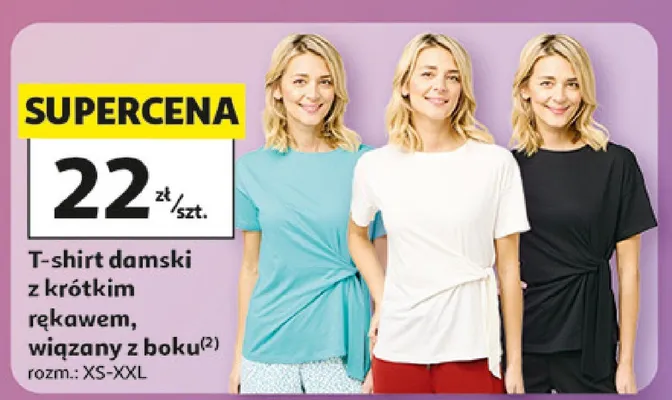T-shirt damski z krótkim rękawem wiązany z boku Inextenso rozm. XS-XXL promocja w Auchan