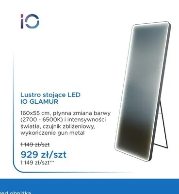 Lustro stojące LED IO Glamur promocja w Blu Salony Łazienek