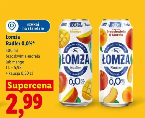Piwo bezalkoholowe Łomża Radler 0,0% brzoskwinia-morela promocja w Lidl