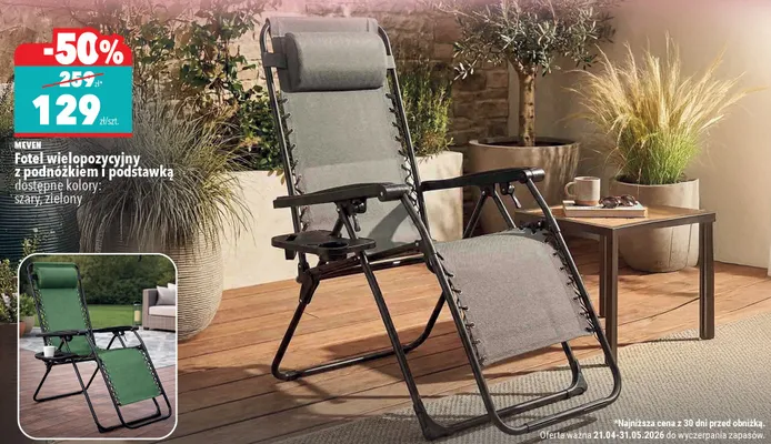 Fotel wielopozycyjny Meven z podnóżkiem i podstawką zielony promocja w Biedronka Home