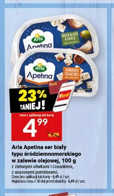 Ser biały typu śródziemnomorskiego w zalewie olejowej z zielonymi oliwkami i czosnkiem Arla Apetina promocja w Twój Market