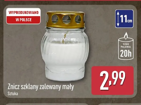Znicz szklany zalewany mały promocja w Aldi