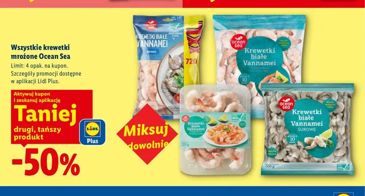 Krewetki białe Vannamei surowe Ocean Sea promocja w Lidl