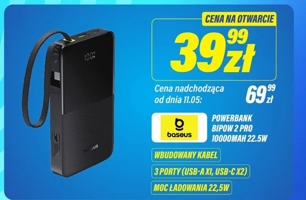 Powerbank Baseus Bipow 2 Pro 10000mAh 22.5W promocja w RTV EURO AGD