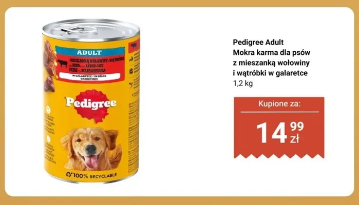 Mokra karma dla psów Pedigree Adult z mieszanką wołowiny i wątróbki w galaretce promocja w Dino
