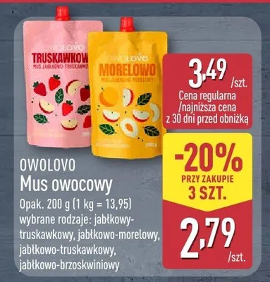 Mus owocowy Owolovo jabłkowo-truskawkowy promocja w Aldi