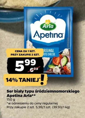 Ser biały typu śródziemnomorskiego Apetina Arla promocja w Netto