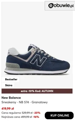 Sneakersy NB 574 granatowy New Balance promocja w eobuwie.pl