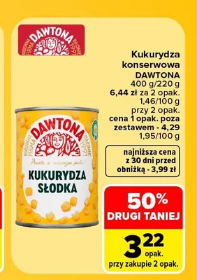 Kukurydza konserwowa Dawtona promocja w Carrefour Market