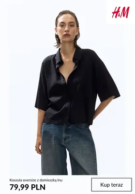 Koszula oversize z domieszką lnu H&M promocja w H&M