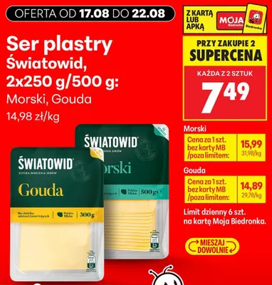 Ser żółty Morski w plastrach Światowid promocja w Biedronka
