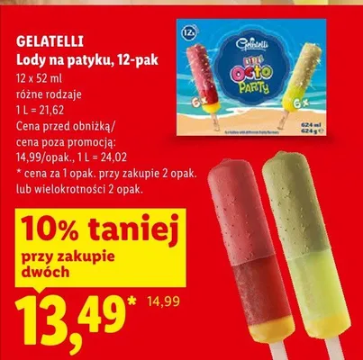 Lody na patyku Gelatelli 12-pak promocja w Lidl