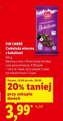 Czekolada mleczna z bakaliami Fin Carré promocja w Lidl