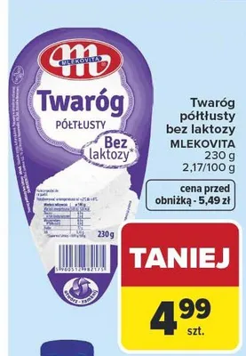 Twaróg półtłusty bez laktozy Mlekovita promocja w Carrefour Market
