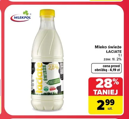 Mleko świeże Łaciate 2% promocja w Carrefour