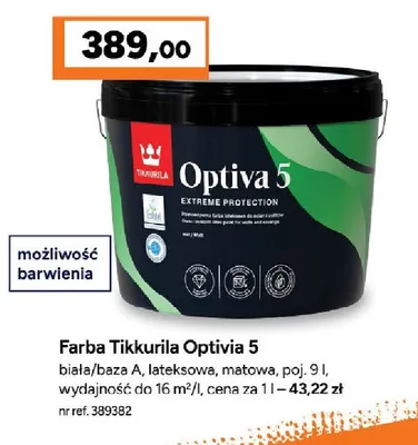 Farba Tikkurila Optiva 5 biała promocja w Bricoman