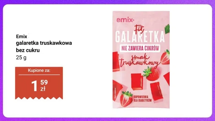 Galaretka Emix Fit truskawkowa bez cukru promocja w Dino