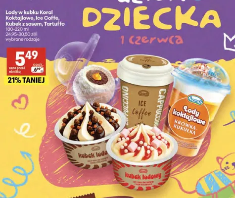Lody w kubku Koral promocja w Delikatesy Centrum