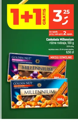Czekolada Millennium Golden Nut z orzechami laskowymi i rodzynkami promocja w Dealz