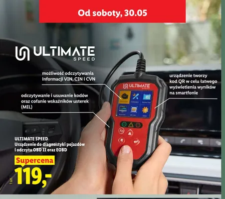 Urządzenie do diagnostyki pojazdów i odczytu OBD II oraz EOBD ULTIMATE SPEED promocja w Lidl