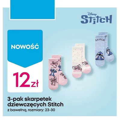 Skarpetki dziewczęce Disney Stitch 3-pak rozmiary 23-30 promocja w Pepco