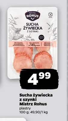 Kiełbasa sucha żywiecka z szynki Mistrz Rohus promocja w Netto