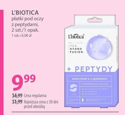 Płatki pod oczy L'biotica z peptydami promocja w Hebe