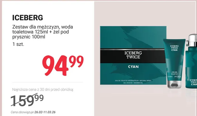 Zestaw dla mężczyzn woda toaletowa 125ml + żel pod prysznic 100ml promocja w Rossmann