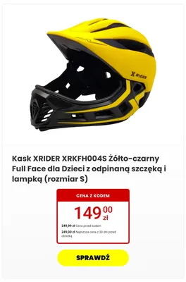 Kask rowerowy XRIDER Full Face dla dzieci żółto-czarny z odpinaną szczęką i lampką rozmiar S promocja w Media Expert