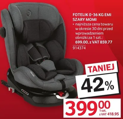 Fotelik 0-36 kg Emi szary Momi promocja w Selgros