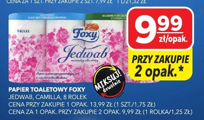Papier toaletowy Foxy Jedwab 8 rolek promocja w Top Market