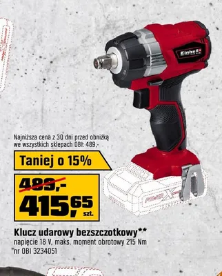Klucz udarowy bezszczotkowy Einhell napięcie 18V, maks. moment obrotowy 215Nm promocja w OBI