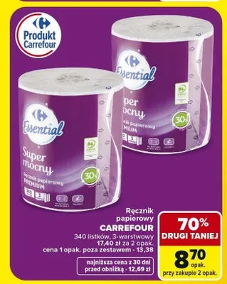 Ręcznik papierowy Carrefour Essential Super Mocny 340 listków promocja w Carrefour Market