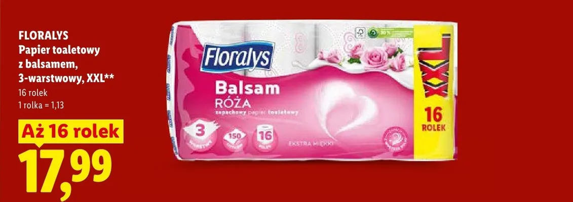 Papier toaletowy z balsamem 3-warstwowy XXL Floralys promocja w Lidl