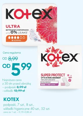 Wkładki higieniczne Kotex Super Protect 52 szt. promocja w Super-Pharm