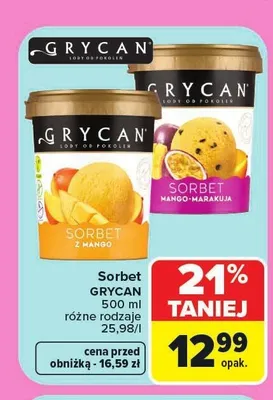 Sorbet Grycan z mango promocja w Carrefour Market