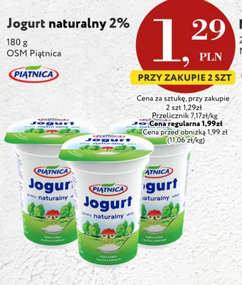 Jogurt naturalny Piątnica 2% promocja w Market Point