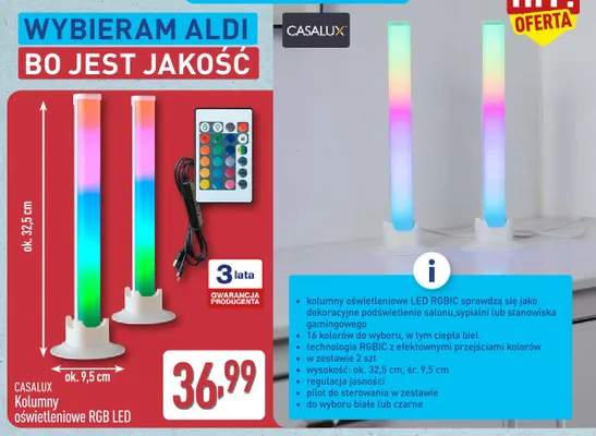 Kolumny oświetleniowe RGB LED Casalux promocja w Aldi