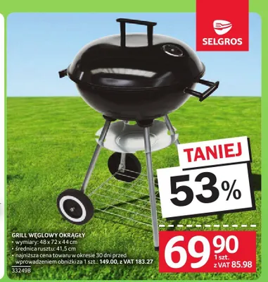Grill węglowy okrągły promocja w Selgros