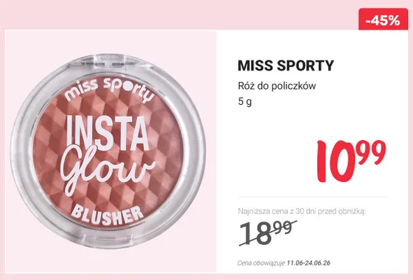 Róż do policzków Miss Sporty Insta Glow promocja w Rossmann