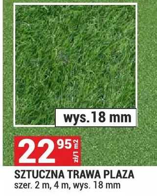 Sztuczna trawa Plaza wys. 18mm szer. 2m 4m promocja w Merkury Market