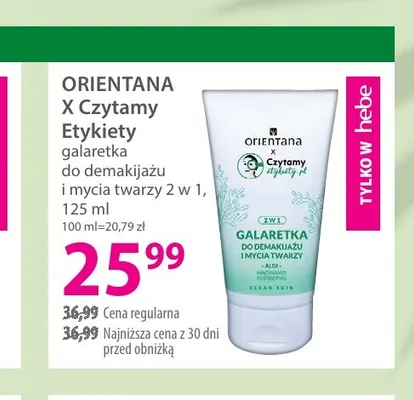 Galaretka do demakijażu i mycia twarzy 2 w 1 Orientana x Czytamy Etykiety promocja w Hebe
