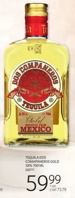 Tequila Dos Comapaneros Gold 38% 700 ml promocja w Selgros