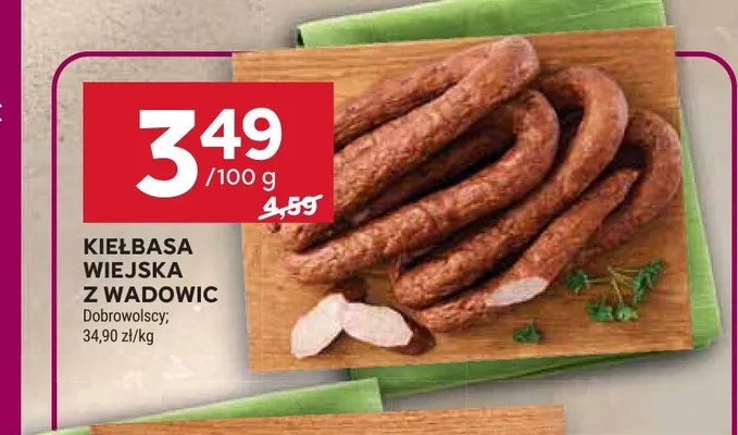 Kiełbasa wiejska z Wadowic Dobrowolscy promocja w Stokrotka
