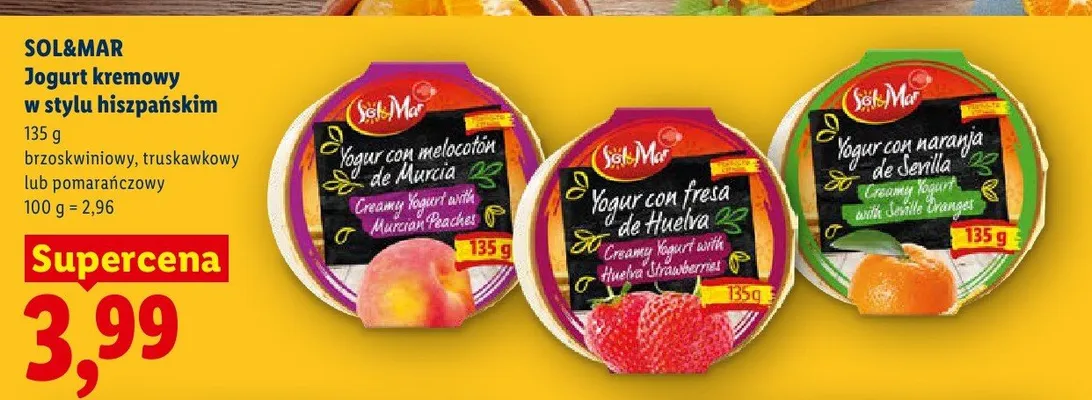 Jogurt kremowy w stylu hiszpańskim brzoskwiniowy Sol&Mar promocja w Lidl