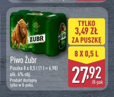Piwo Żubr 8-pak 0,5l promocja w Aldi