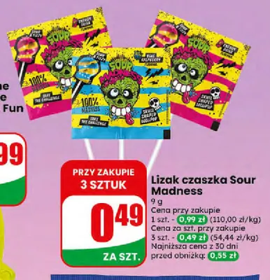 Lizak czaszka Sour Madness promocja w Dino