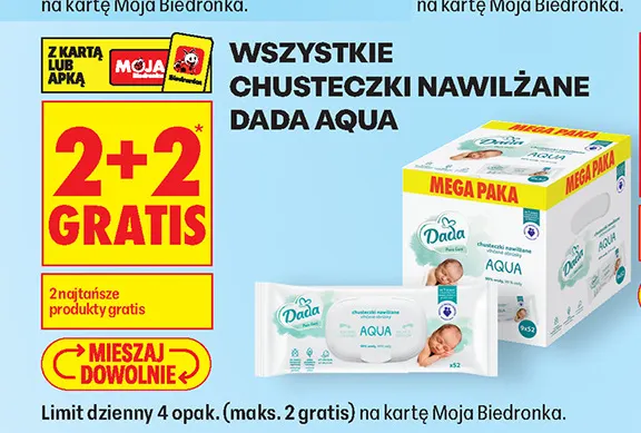 Chusteczki nawilżane Dada Aqua promocja w Biedronka