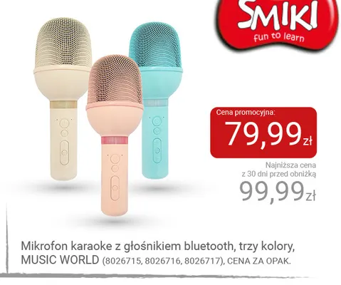 Mikrofon karaoke z głośnikiem bluetooth Music World promocja w Smyk