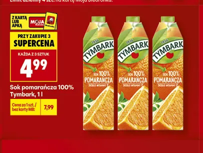 Sok pomarańcza Tymbark 100% promocja w Biedronka